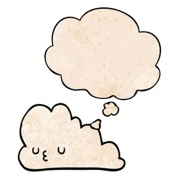 Cute cartoon cloud and thought bubble in grunge texture pattern style Stock Illustration