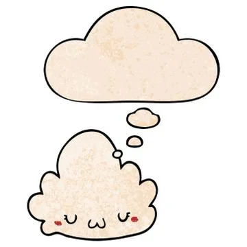 Cute cartoon cloud and thought bubble in grunge texture pattern style Stockillustratie