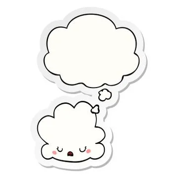 Cute cartoon cloud and thought bubble as a printed sticker Illustrazione stock
