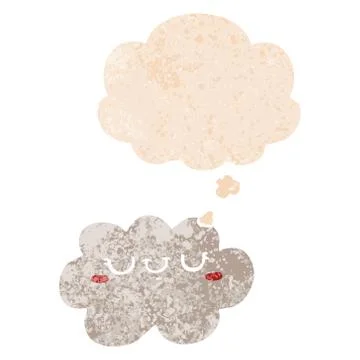 Cute cartoon cloud and thought bubble in retro textured style 스톡 일러스트