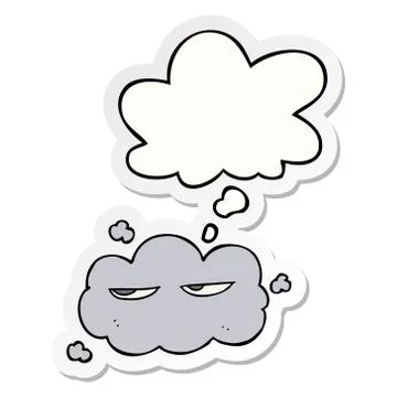Cute cartoon cloud and thought bubble as a printed sticker 스톡 일러스트