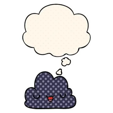 Cute cartoon cloud and thought bubble in comic book style Illustrazione stock