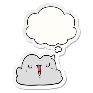 Cute cartoon cloud and thought bubble as a printed sticker 스톡 일러스트