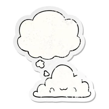 Cute cartoon cloud and thought bubble as a distressed worn sticker 스톡 일러스트
