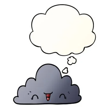 Cute cartoon cloud and thought bubble in smooth gradient style Stock Illustration