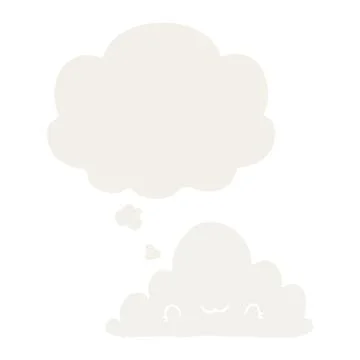 Cute cartoon cloud and thought bubble in retro style 스톡 일러스트