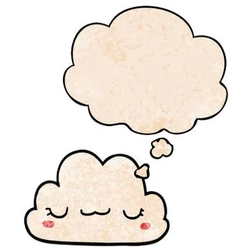 Cute cartoon cloud and thought bubble in grunge texture pattern style Stock Illustration