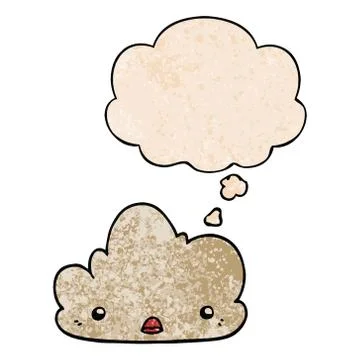 Cute cartoon cloud and thought bubble in grunge texture pattern style Illustrazione stock