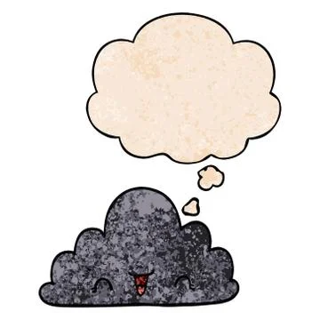 Cute cartoon cloud and thought bubble in grunge texture pattern style Stock Illustration