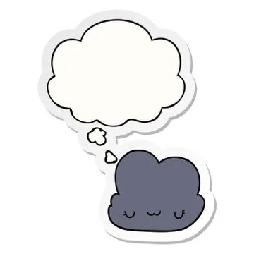 Cute cartoon cloud and thought bubble as a printed sticker Illustrazione stock