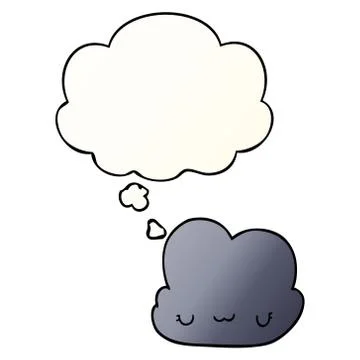 Cute cartoon cloud and thought bubble in smooth gradient style Stock Illustration