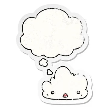 Cute cartoon cloud and thought bubble as a distressed worn sticker イラスト素材