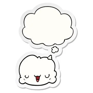 Cute cartoon cloud and thought bubble as a printed sticker Stock Illustration
