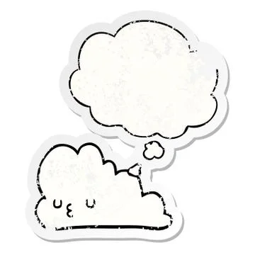 Cute cartoon cloud and thought bubble as a distressed worn sticker イラスト素材