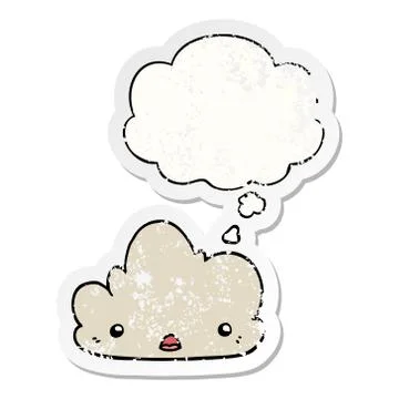 Cute cartoon cloud and thought bubble as a distressed worn sticker Stock Illustration