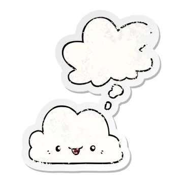 Cute cartoon cloud and thought bubble as a distressed worn sticker Illustrazione stock