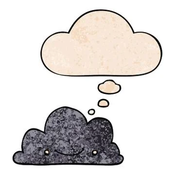 Cute cartoon cloud and thought bubble in grunge texture pattern style Stockillustratie