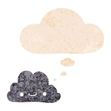 Cute cartoon cloud and thought bubble in retro textured style イラスト素材