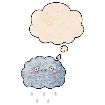Cute cartoon cloud and thought bubble in grunge texture pattern style Stock Illustration