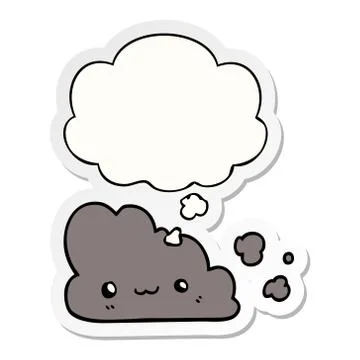Cute cartoon cloud and thought bubble as a printed sticker 스톡 일러스트