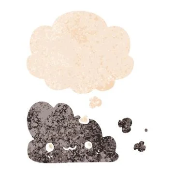 Cute cartoon cloud and thought bubble in retro textured style Stock Illustration