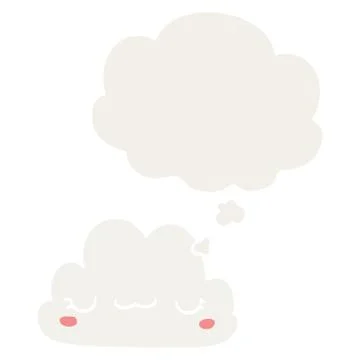Cute cartoon cloud and thought bubble in retro style Stock Illustration