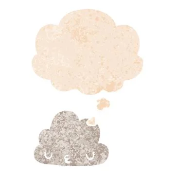 Cute cartoon cloud and thought bubble in retro textured style 스톡 일러스트