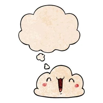 Cute cartoon cloud and thought bubble in grunge texture pattern style Stock Illustration