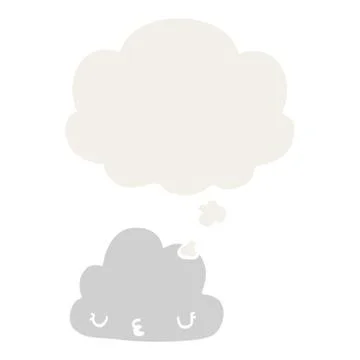 Cute cartoon cloud and thought bubble in retro style Stock Illustration