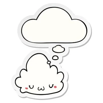 Cute cartoon cloud and thought bubble as a printed sticker Stock Illustration