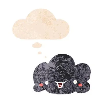 Cute cartoon cloud and thought bubble in retro textured style イラスト素材
