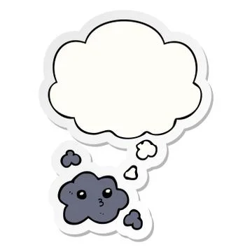 Cute cartoon cloud and thought bubble as a printed sticker 스톡 일러스트