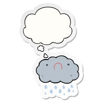 Cute cartoon cloud and thought bubble as a printed sticker Illustrazione stock