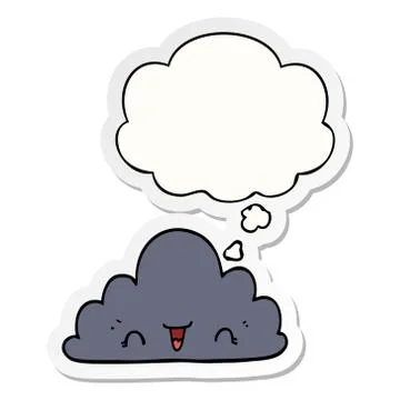 Cute cartoon cloud and thought bubble as a printed sticker Stock Illustration