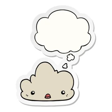 Cute cartoon cloud and thought bubble as a printed sticker Stock Illustration
