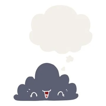 Cute cartoon cloud and thought bubble in retro style Stock Illustration