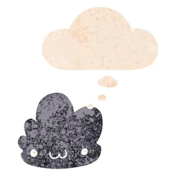 Cute cartoon cloud and thought bubble in retro textured style Illustrazione stock