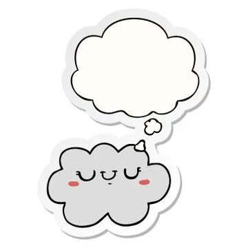 Cute cartoon cloud and thought bubble as a printed sticker イラスト素材