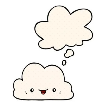 Cute cartoon cloud and thought bubble in comic book style Stock Illustration