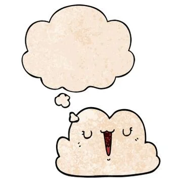 Cute cartoon cloud and thought bubble in grunge texture pattern style Stock Illustration