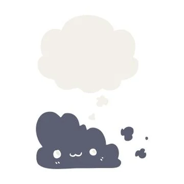 Cute cartoon cloud and thought bubble in retro style Stock Illustration