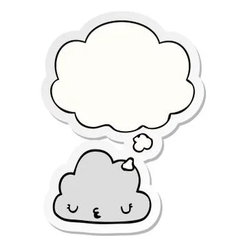 Cute cartoon cloud and thought bubble as a printed sticker Stock Illustration