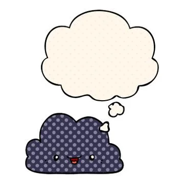 Cute cartoon cloud and thought bubble in comic book style Stock Illustration