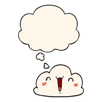 Cute cartoon cloud and thought bubble in comic book style Stock Illustration
