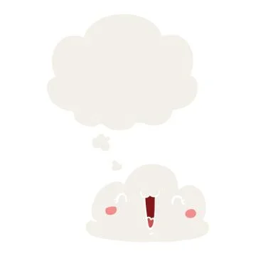 Cute cartoon cloud and thought bubble in retro style Stock Illustration