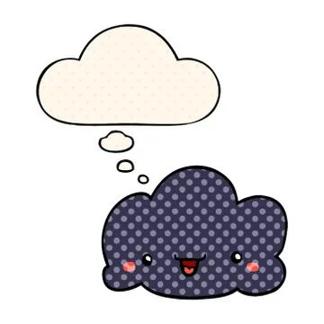 Cute cartoon cloud and thought bubble in comic book style Illustrazione stock