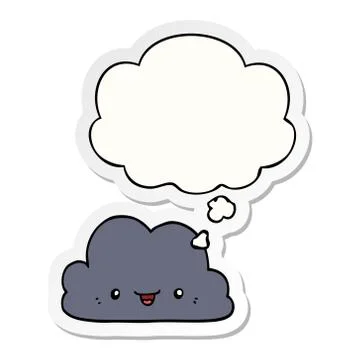 Cute cartoon cloud and thought bubble as a printed sticker Illustrazione stock