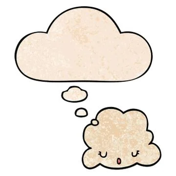 Cute cartoon cloud and thought bubble in grunge texture pattern style Stockillustratie