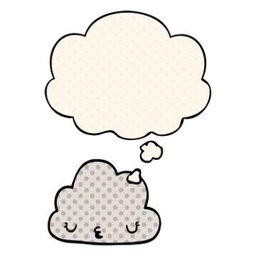 Cute cartoon cloud and thought bubble in comic book style Stock Illustration