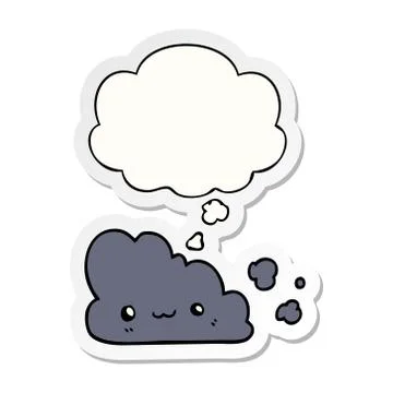 Cute cartoon cloud and thought bubble as a printed sticker Stock Illustration